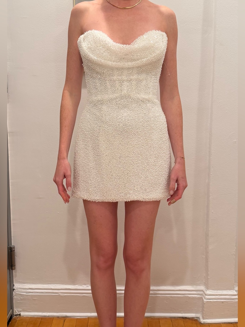 Sau Lee Lara Strapless White Beaded Mini Dress with Sweetheart Neckline, Sz 2 - Picture 9 of 10